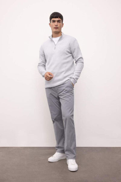 Standard Fit Crew Neck Zippered Sweatshirt Light Grey - 3