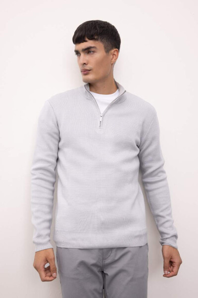 Standard Fit Crew Neck Zippered Sweatshirt Light Grey - 9