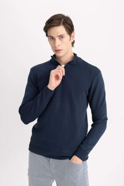 Standard Fit Crew Neck Zippered Sweatshirt Navy - 3