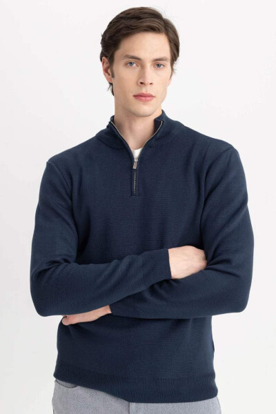 Standard Fit Crew Neck Zippered Sweatshirt Navy - 5