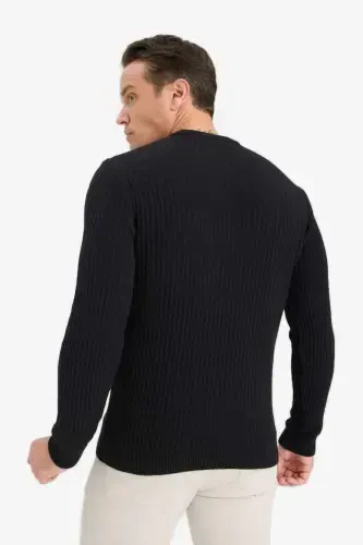 Standard Fit Crewneck Textured Knit Sweater Black - 5