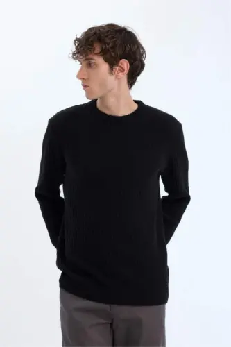 Standard Fit Crewneck Textured Knit Sweater Black - 4