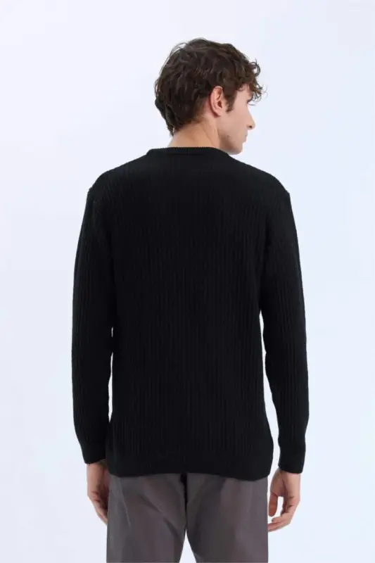 Standard Fit Crewneck Textured Knit Sweater Black - 7