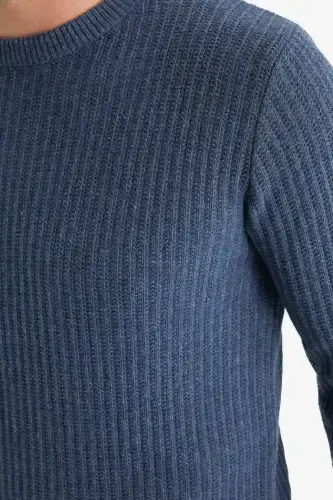 Standard Fit Cycling Collar Textured Knit Sweater Light Indigo - 5