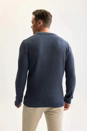 Standard Fit Cycling Collar Textured Knit Sweater Light Indigo - 5