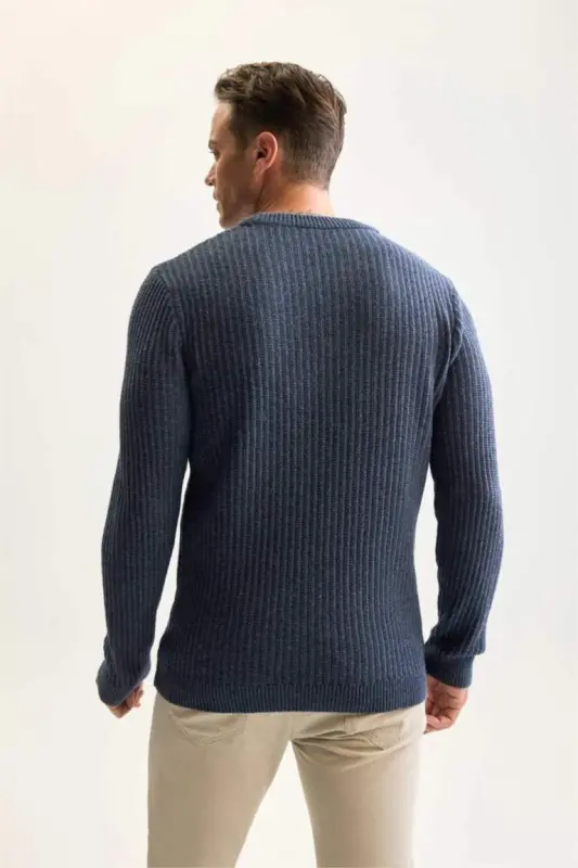Standard Fit Cycling Collar Textured Knit Sweater Light Indigo - 5