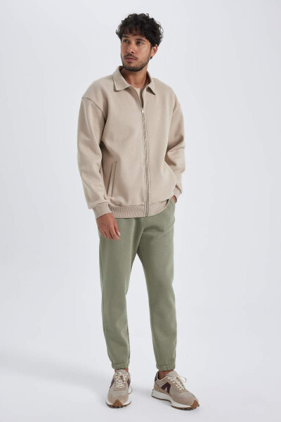 Standard Fit Elastic Leg Thick Sweatpants Khaki - 3