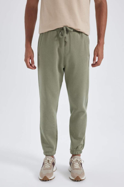 Standard Fit Elastic Leg Thick Sweatpants Khaki - 4