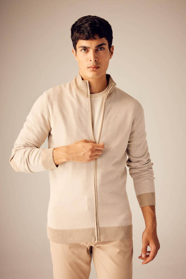 Standard Fit Half Fisherman Collar Knit Cardigan - 1