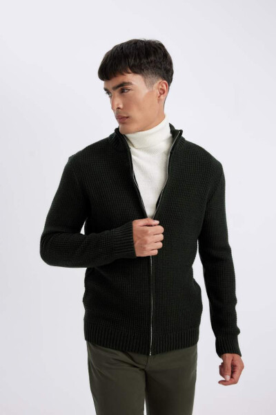 Standard Fit Half Zip Fisherman Neck Jumper Dark Green - 3