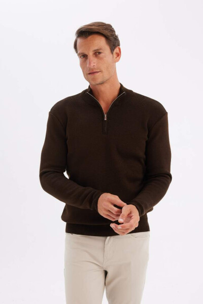 Standard Fit Half Zip Sweater Coffee - 4