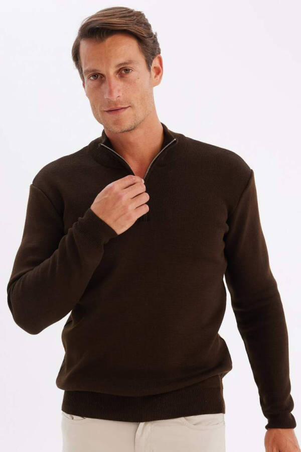 Standard Fit Half Zip Sweater Coffee - 6