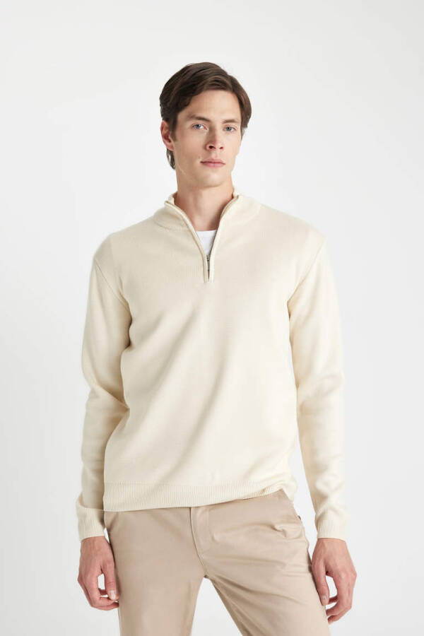 Standard Fit Half Zip Sweater Sand - 5