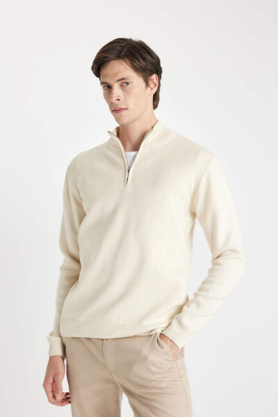 Standard Fit Half Zip Sweater Sand - 7