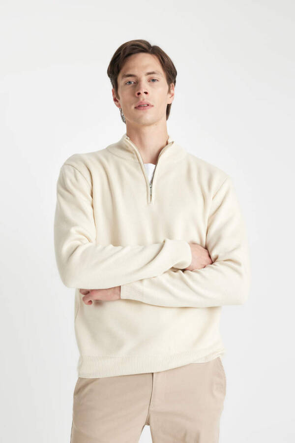 Standard Fit Half Zip Sweater Sand - 8