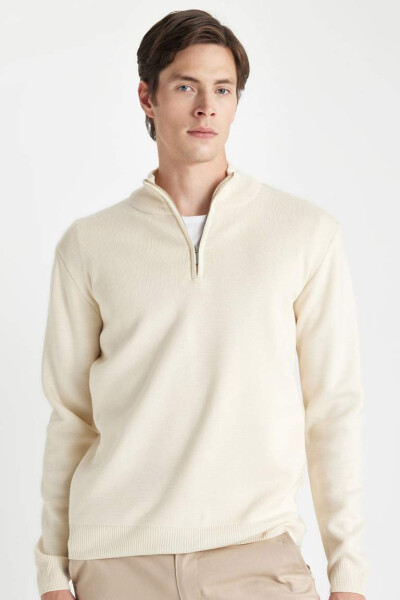 Standard Fit Half Zip Sweater Sand - 10