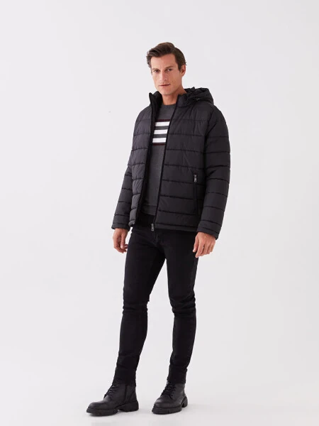 Standard Fit Hooded Men's Puffer Jacket - 3