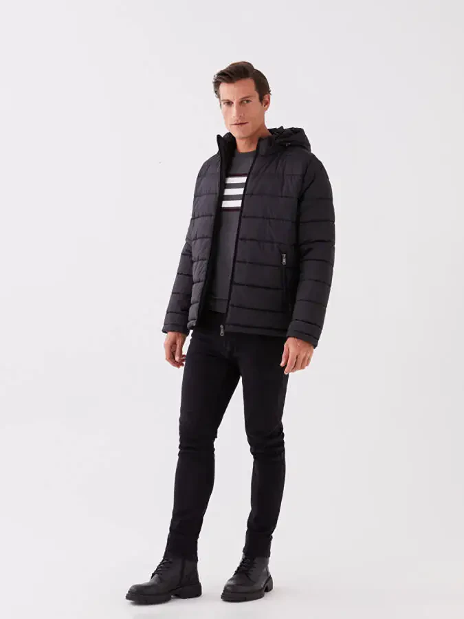 Standard Fit Hooded Men's Puffer Jacket - 3