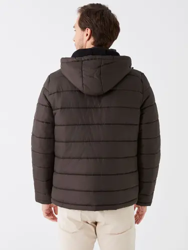 Standard Fit Hooded Men's Puffer Jacket-Khaki - 6