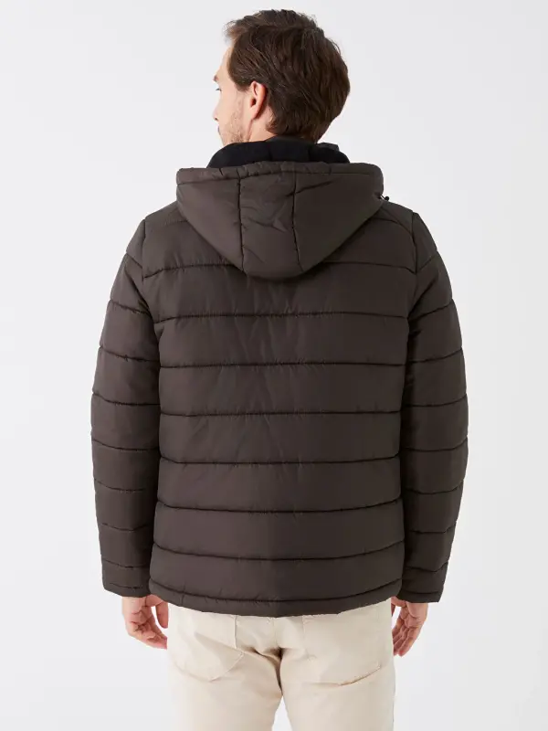 Standard Fit Hooded Men's Puffer Jacket-Khaki - 6