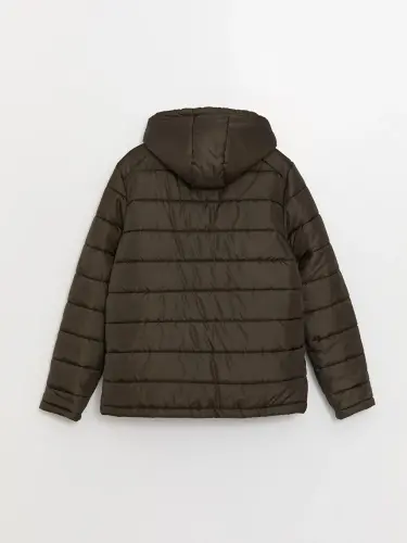 Standard Fit Hooded Men's Puffer Jacket-Khaki - 9