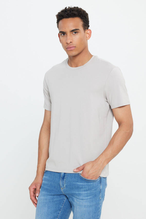 Standard Fit Regular Cut Crew Neck Cotton T-Shirt - 3