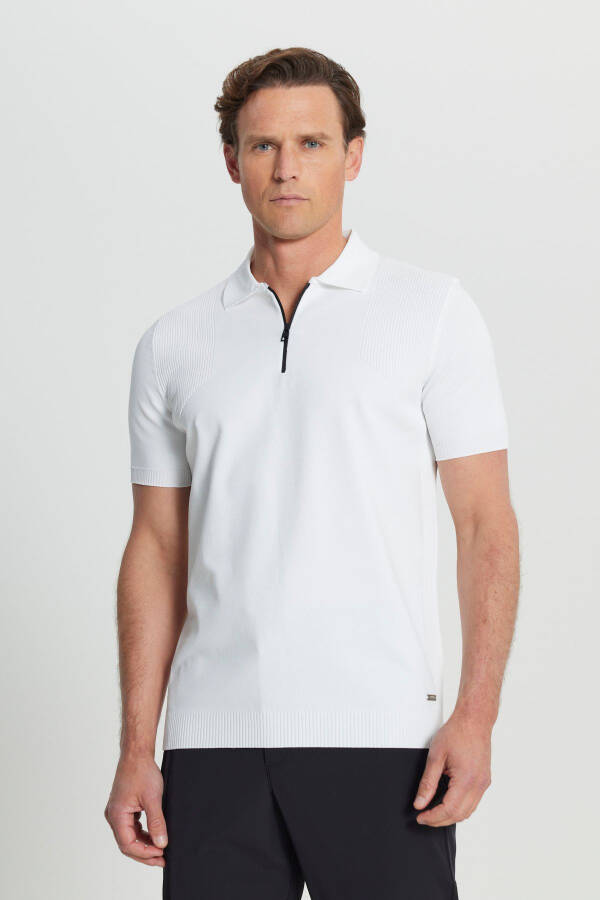 Standard Fit Regular Cut Polo Collar Jacquard Knit T-Shirt - 1