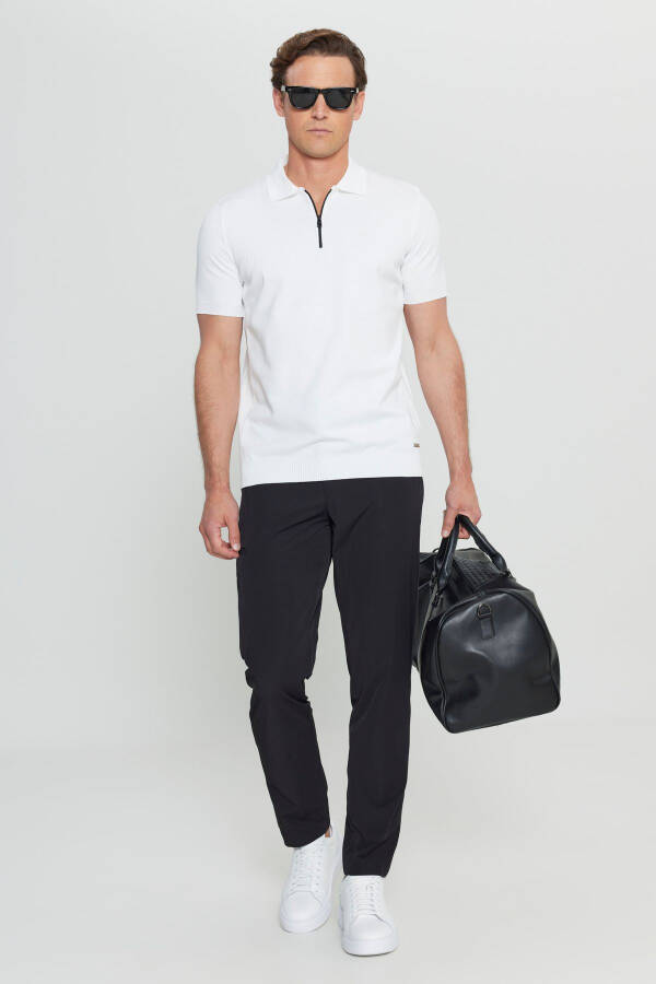 Standard Fit Regular Cut Polo Collar Jacquard Knit T-Shirt - 2