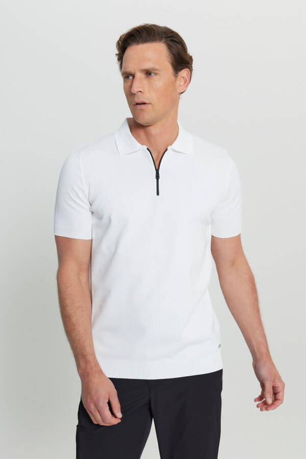 Standard Fit Regular Cut Polo Collar Jacquard Knit T-Shirt - 3