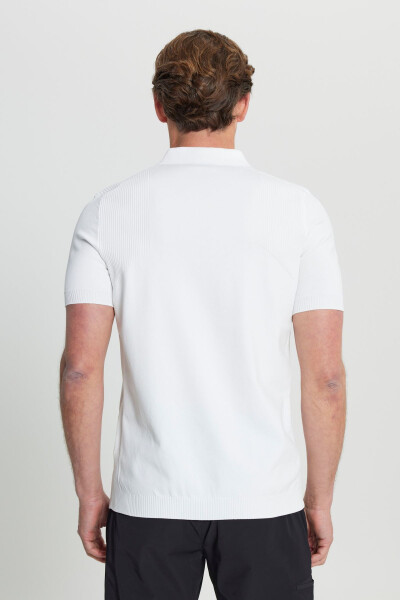 Standard Fit Regular Cut Polo Collar Jacquard Knit T-Shirt - 5