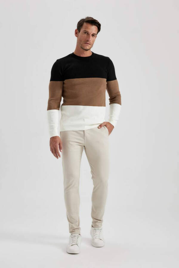 Standard Fit Striped Crewneck Sweater (Camel) - 9