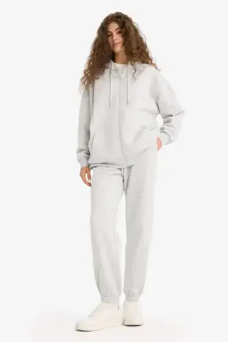 Standard Fit Thick Jogger Sweatpants Elastic Waist and Hems Basic Plain Long Length-Gray Melange - 1