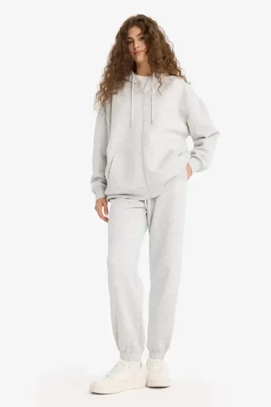 Standard Fit Thick Jogger Sweatpants Elastic Waist and Hems Basic Plain Long Length-Gray Melange - 1