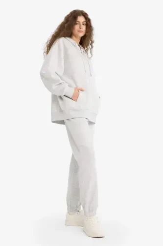 Standard Fit Thick Jogger Sweatpants Elastic Waist and Hems Basic Plain Long Length-Gray Melange - 3