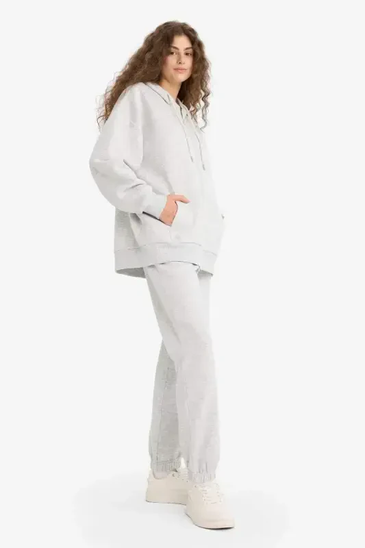 Standard Fit Thick Jogger Sweatpants Elastic Waist and Hems Basic Plain Long Length-Gray Melange - 3