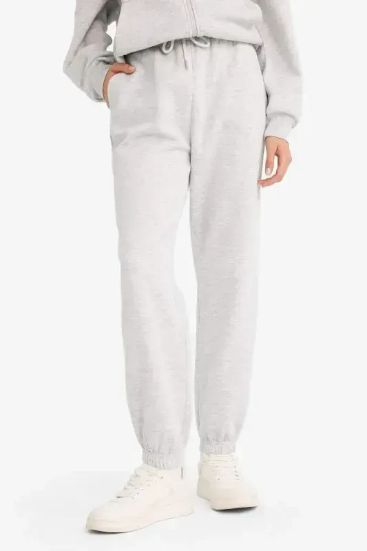 Standard Fit Thick Jogger Sweatpants Elastic Waist and Hems Basic Plain Long Length-Gray Melange - 5