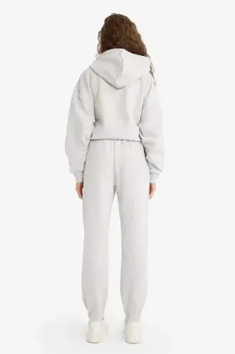 Standard Fit Thick Jogger Sweatpants Elastic Waist and Hems Basic Plain Long Length-Gray Melange - 7