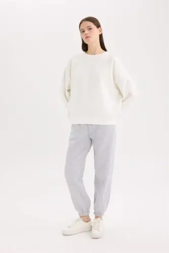 Standard Fit Thick Jogger Sweatpants Elastic Waist and Hems Basic Plain Long Length-Gray Melange - 2