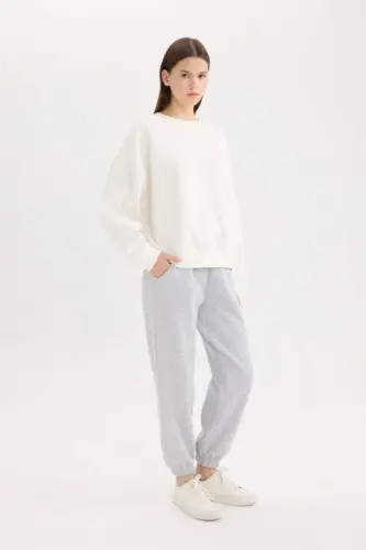 Standard Fit Thick Jogger Sweatpants Elastic Waist and Hems Basic Plain Long Length-Gray Melange - 3