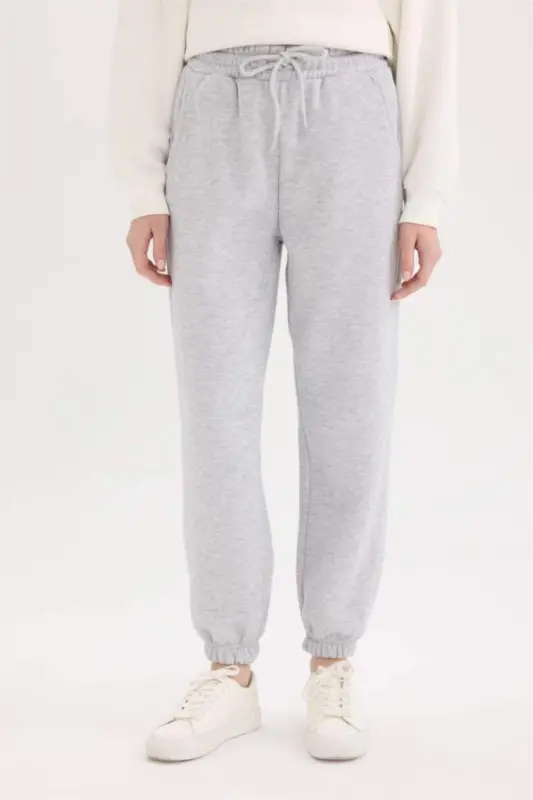 Standard Fit Thick Jogger Sweatpants Elastic Waist and Hems Basic Plain Long Length-Gray Melange - 4