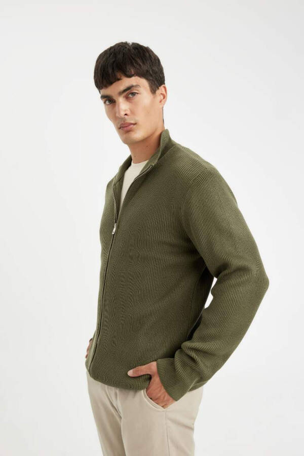 Standard Fit Zip Up Stand Collar Hoodie Khaki - 4