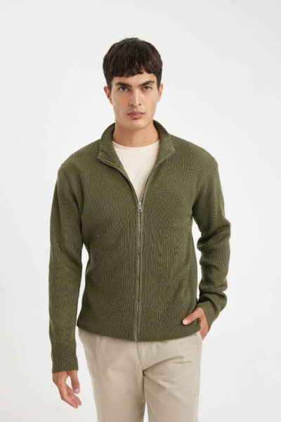 Standard Fit Zip Up Stand Collar Hoodie Khaki - 5