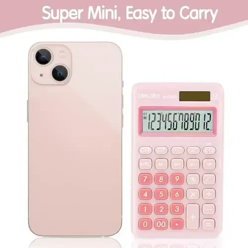 Standard Function Basic Calculator, 12 Digit Desktop Calculator with Large LCD Display, Solar Battery Dual Power Office Calculator, Pink - 3