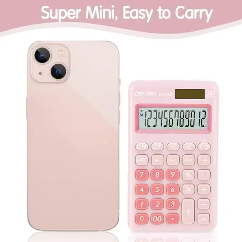 Standard Function Basic Calculator, 12 Digit Desktop Calculator with Large LCD Display, Solar Battery Dual Power Office Calculator, Pink - 3