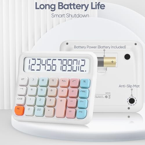 Standard Function Desktop Calculator, Powered by Batteries (Included), 12 Digit Large LCD Display, Big Buttons Easy to Press, Automatic Sleep, for Office, School, Home. (White) - 4