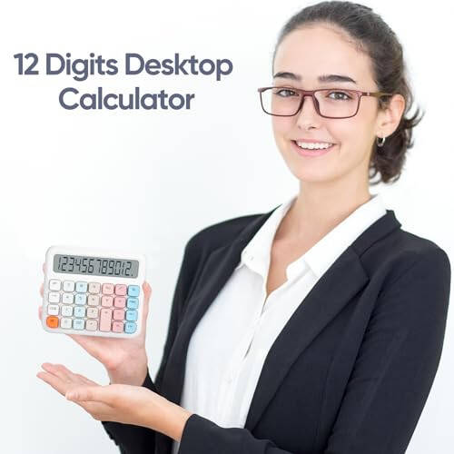 Standard Function Desktop Calculator, Powered by Batteries (Included), 12 Digit Large LCD Display, Big Buttons Easy to Press, Automatic Sleep, for Office, School, Home. (White) - 6