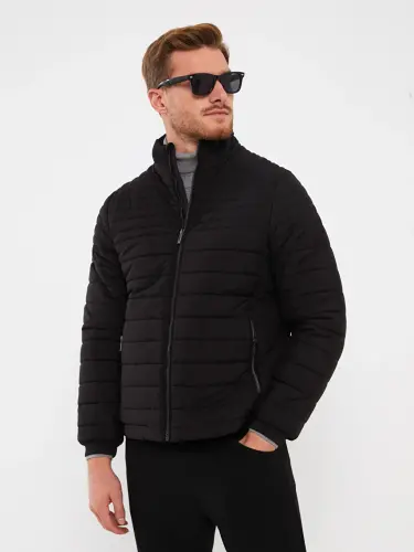 Standard Mold Stand-Up Collar Men's Padded Jacket-Black - 1