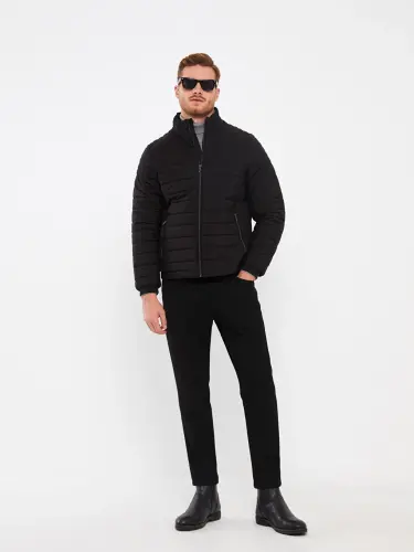 Standard Mold Stand-Up Collar Men's Padded Jacket-Black - 3