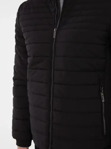 Standard Mold Stand-Up Collar Men's Padded Jacket-Black - 4