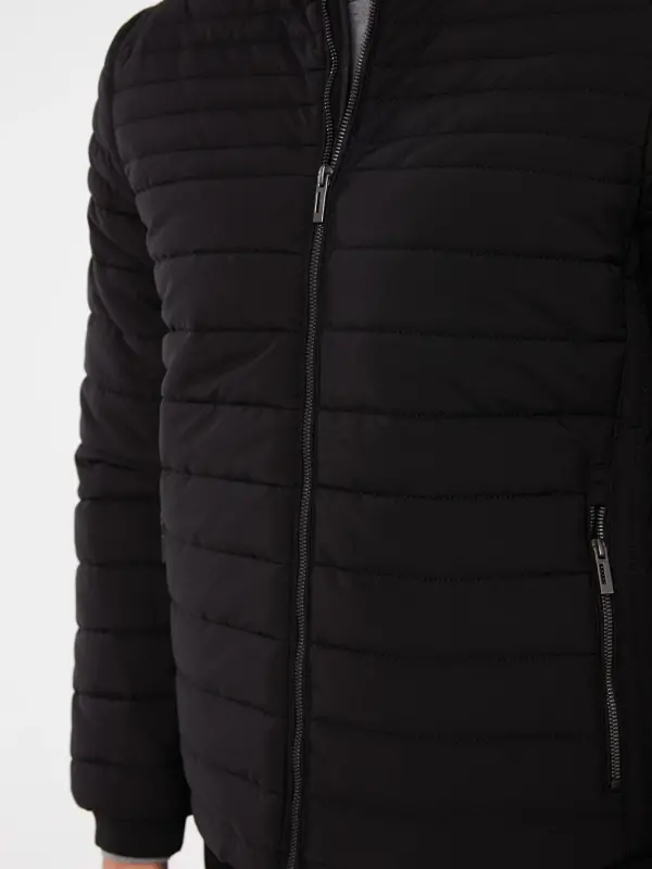 Standard Mold Stand-Up Collar Men's Padded Jacket-Black - 4